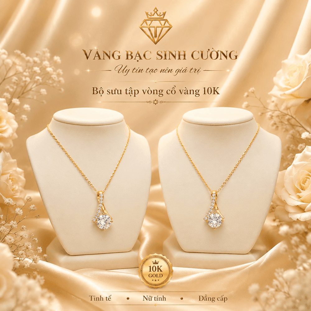 Bộ Vòng Cổ Vàng 10K Giọt Sáng Luxury — Vàng tây 10K
