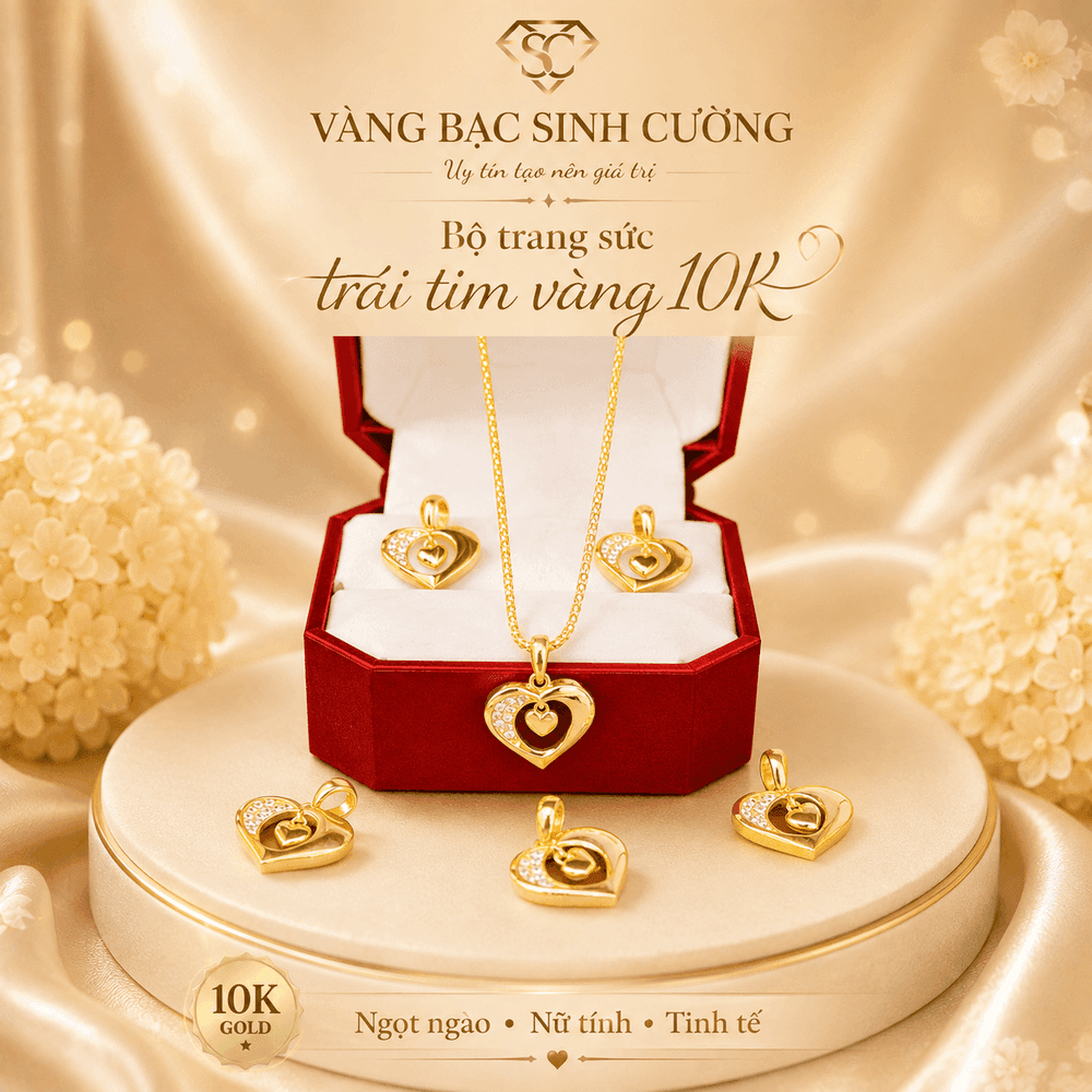Bộ Trang Sức Vàng 10K Trái Tim Yêu Thương — Vàng tây 10K