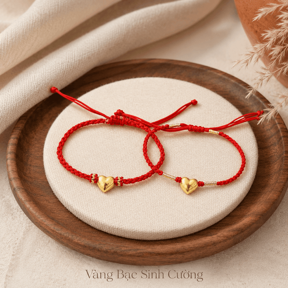 Vòng Tay Chỉ Đỏ Vàng 10K Charm Trái Tim – Golden Heart — Vàng tây 10K